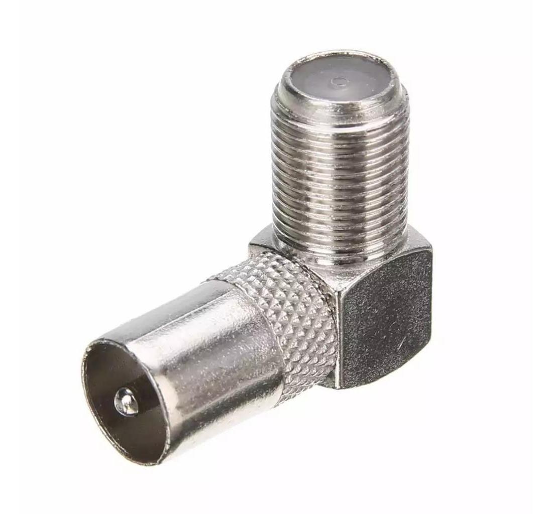 Adaptor metalic 90 grade pentru mufe TV tata și mama cu cablu coaxial
