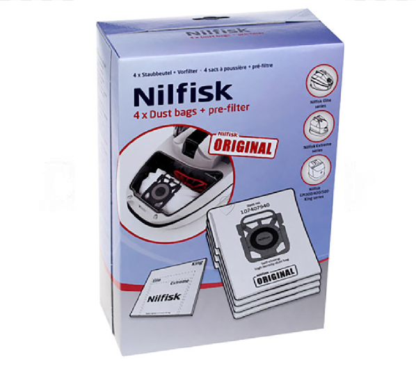 Nilfisk - Saci din material sintetic pentru praf seria GM/King/Extreme/Elite - (4 bucăți) - 107412688 - pentru Aspirator NILFISK - GM200