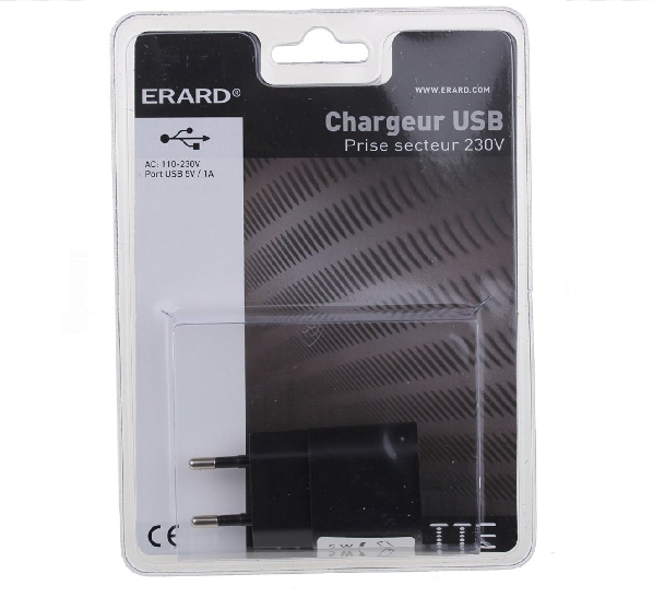 Erard - Adaptor de alimentare USB A - 5V / 1A - negru - 728201 - pentru Telefonie