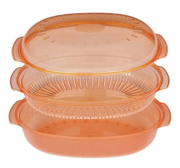 Wpro - Vas de gatit la aburi oval - 2,5 litri - portocaliu - 484000008885 - pentru Cuptor cu microunde