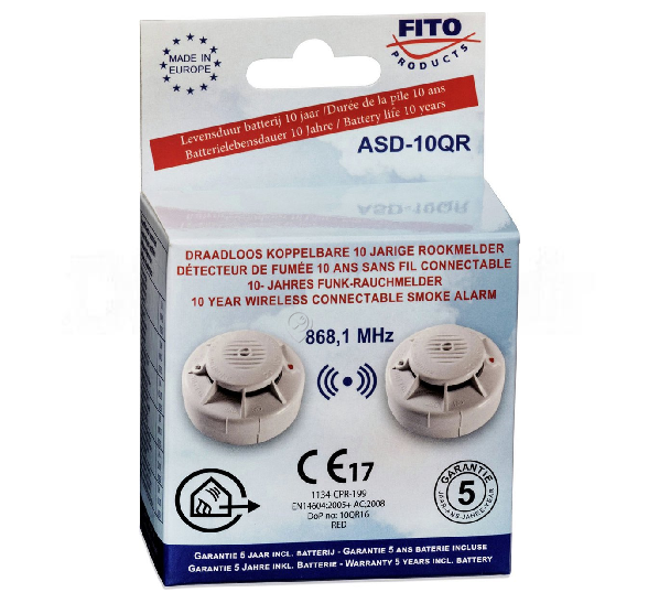Fito - Mini detector de fum wireless cu posibilitate de cuplare, 3V litiu fix, 10 ani - ASD10QR