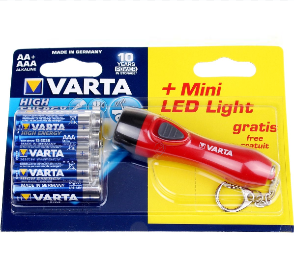 Varta - Readytosell baterii alcaline 4 AA + 4 AAA + lanternă LED mini gratuită 9,5 cm - 92400401082