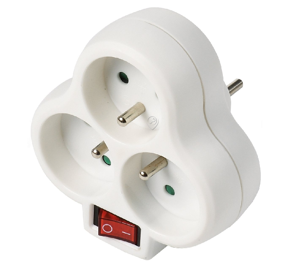 Erard - Stecher Domino 3x16a triunghi (2 poli + împământare) + întrerupător în blister - 728360