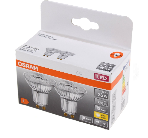 Osram - Bec LED Superstar Par16 (35) 36° 2.6w/827 - Gu10 - set 2 buc. - 4058075260238 - pentru Iluminat