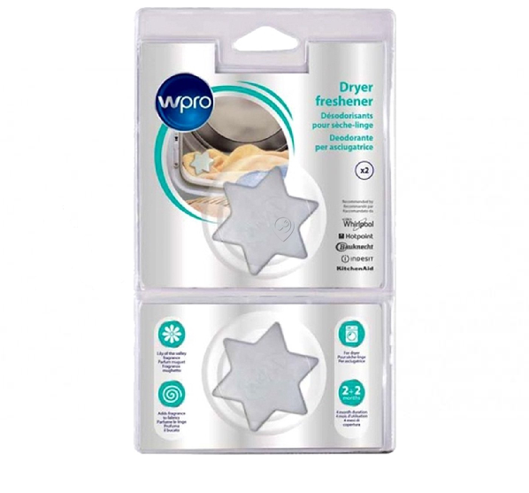 Wpro - Deostar odorizant pentru rufe pentru uscător cu parfum de lăcrămioare, pachet de 2 bucăți - 484000008542