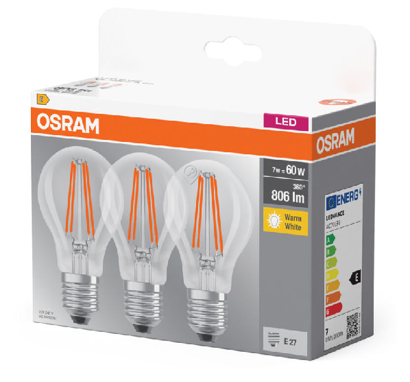Osram - LED retrofit clasic A 60 7W/827 220-240V soclu E27 cutie de 3 bucăți - 4058075819290 - pentru Iluminat