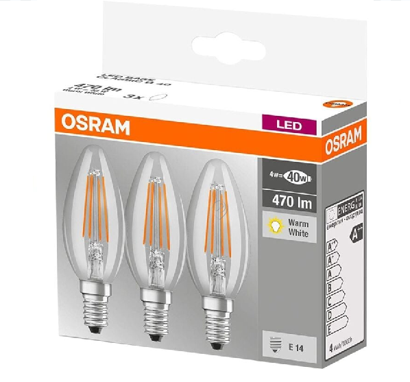 Osram - Bec LED retrofit clasic B 4W/827 230V E14 pachet de 3 bucăți - 4058075819313 - pentru Iluminat