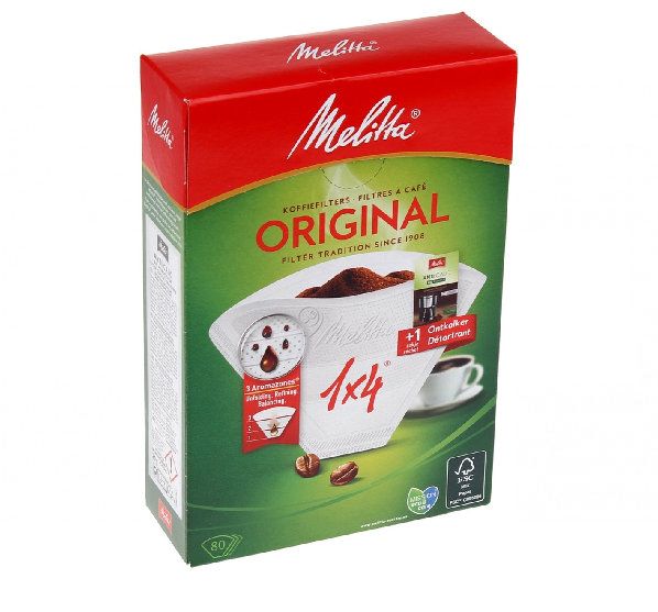 Melitta - Filtru de cafea din hârtie 1x4 / 80 alb + agent de detartrare - 6749477