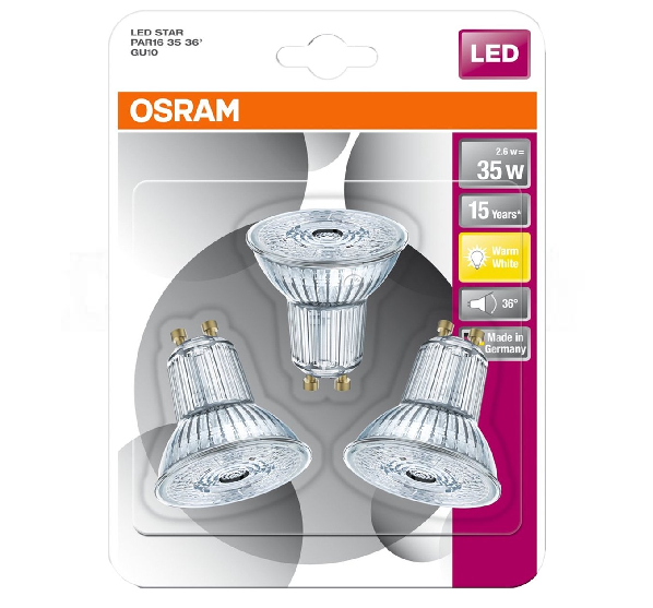 Osram - Led star par16 3,3w/827 230v gu10 blister cu 3 becuri - 4052899388192 - pentru Iluminat