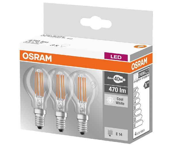 Osram - Bec LED retrofit classic P 40 4W/840 230V E14 pachet de 3 bucăți - 4058075819733 - pentru Iluminat