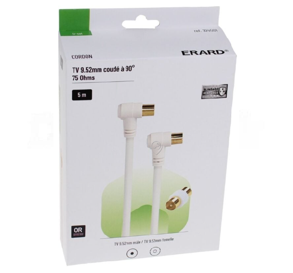 Erard - Cablu coaxial 9,52 mm unghi de 90° m/v + adaptor TV 9 5m - 724501