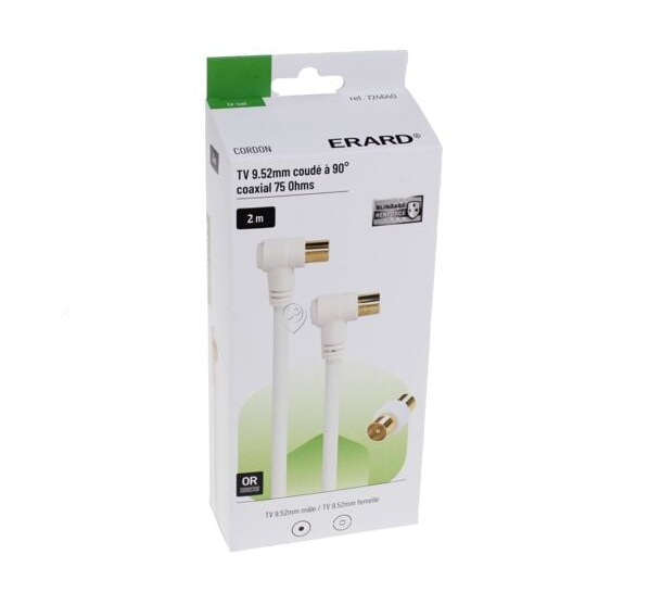 Erard - Cablu coaxial 9,52 mm unghi 90° m/f + adaptor TV 9 2m - 724499