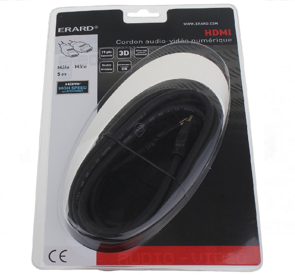 Erard - Cablu HDMI 4k performant - ultra hd - 5m - 727882 - pentru TV/audio/video