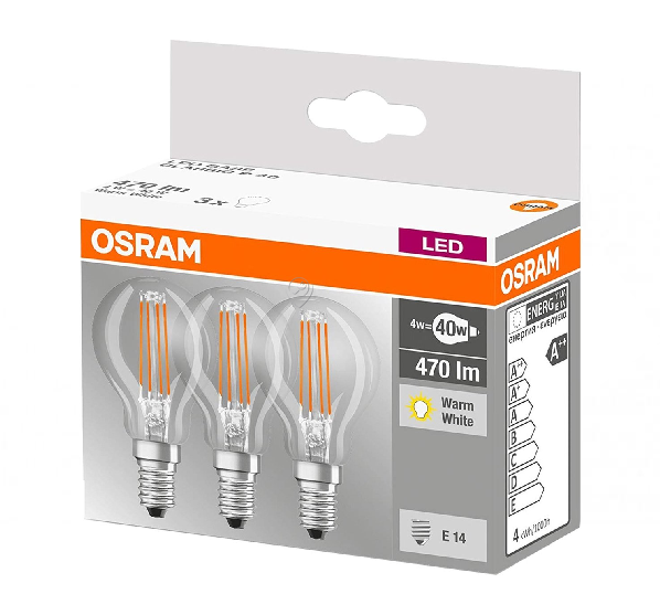 Osram - Bec LED retrofit classic p 40 4w/827 230 fl e14 pachet de 3 bucăți - 4058075819337 - pentru Iluminat
