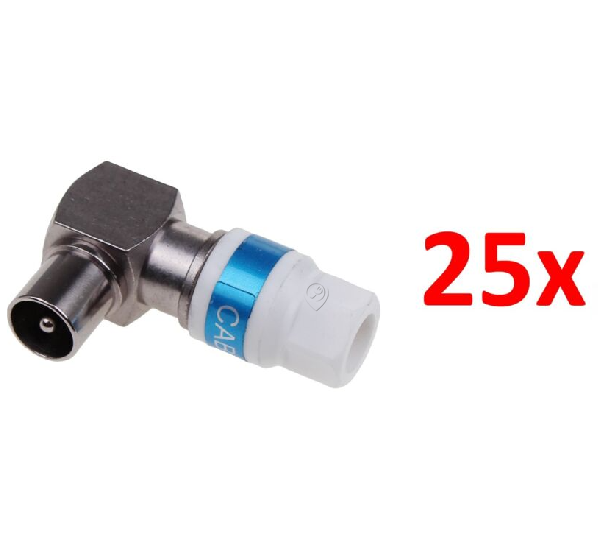 Triax - Conector IEC masculin la 90° unghi drept, auto-instalare, cutie cu 25 de bucăți - TR360939