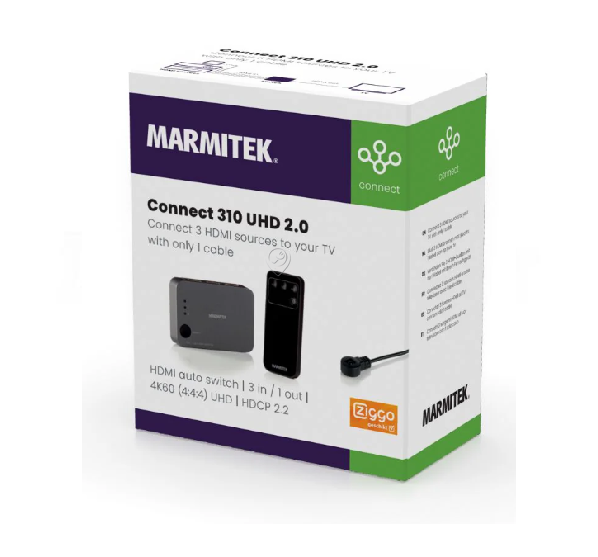 Marmitek - Comutator automat HDMI Connect 350 UHD - 5 intrări / 1 ieșire, Ultra HD (4K) - 25008367 - pentru TV/audio/video