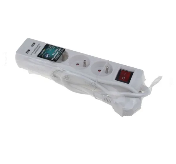 Expert-line - Prelungitor/alimentator alb cu cablu 3 x 16 A + întrerupător și 2 porturi USB - 487419