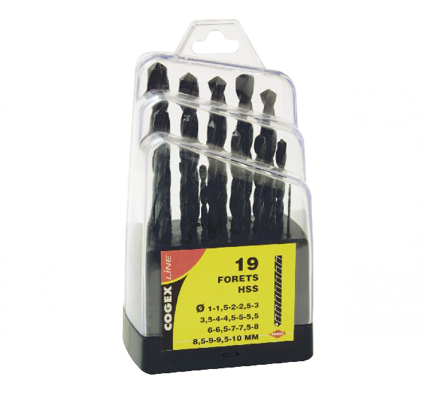 Cogex - Burghie metalice HSS 1 x 10 mm - 19 buc. - în cutie - 24217