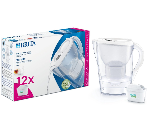Brita - Filtre Marella me4w alb, Set 12 cartușe Maxtra Pro - 1051129 - pentru Tratament apă