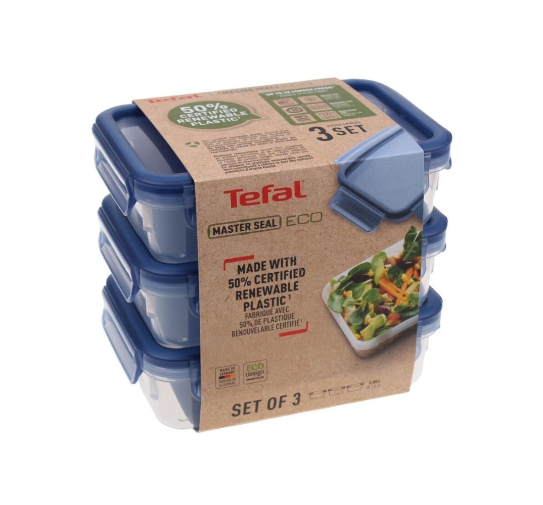 Tefal - Set de cutii de depozitare alimente MasterSeal Eco 3 x 0,8L - N1171718 - pentru Ustensile de bucătărie