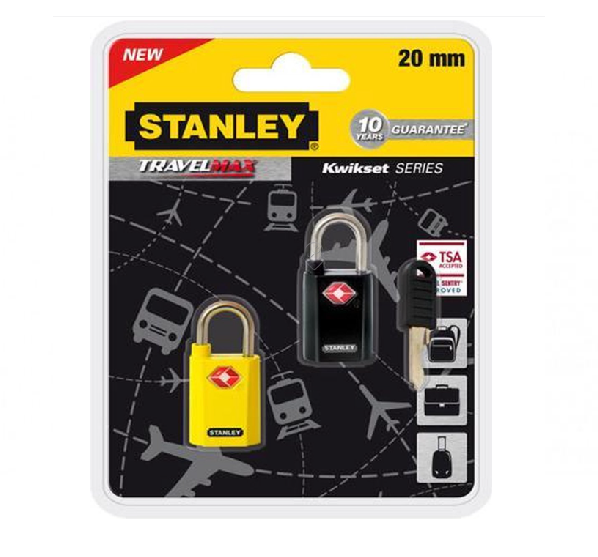 Stanley - Set de 2 lacăte cu aceeași cheie, negru/galben 20mm zinc - S742064
