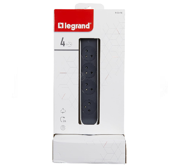 Universal - Priză multiplă cu 4 locuri + întrerupător + 2 porturi USB + cablu de 2 metri - 448050014