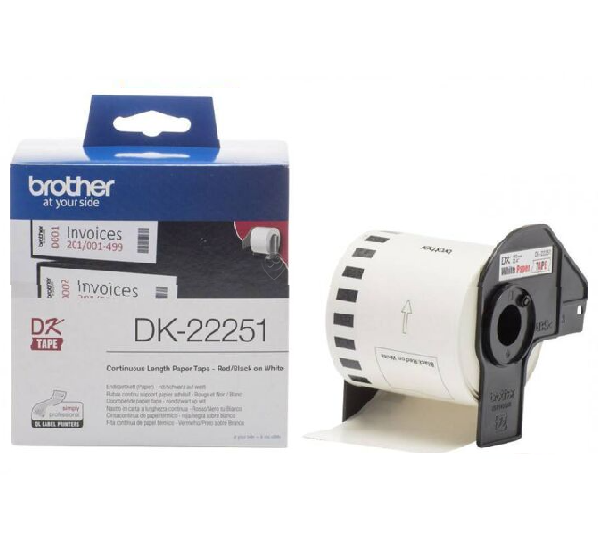 Rolă etichetă hârtie continuă Brother DK22251 negru/roșu pe hârtie albă (6,2 cm x 15,24 m) - DK22251
