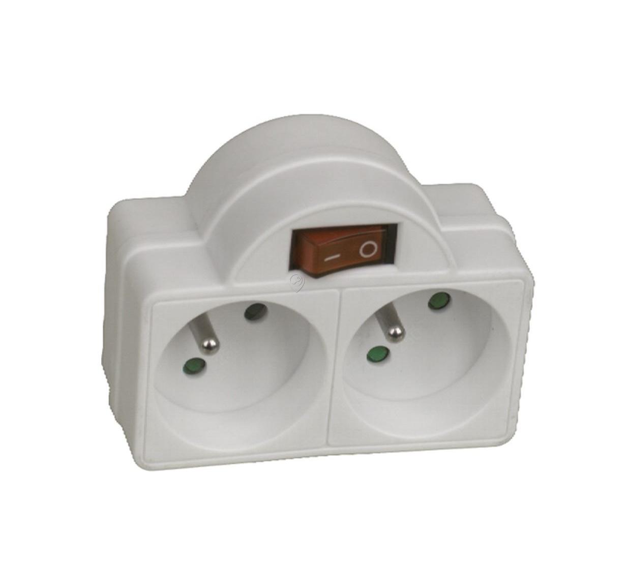 Adaptor 2 prize Domino 2x16 A, cu intrerupator, alb