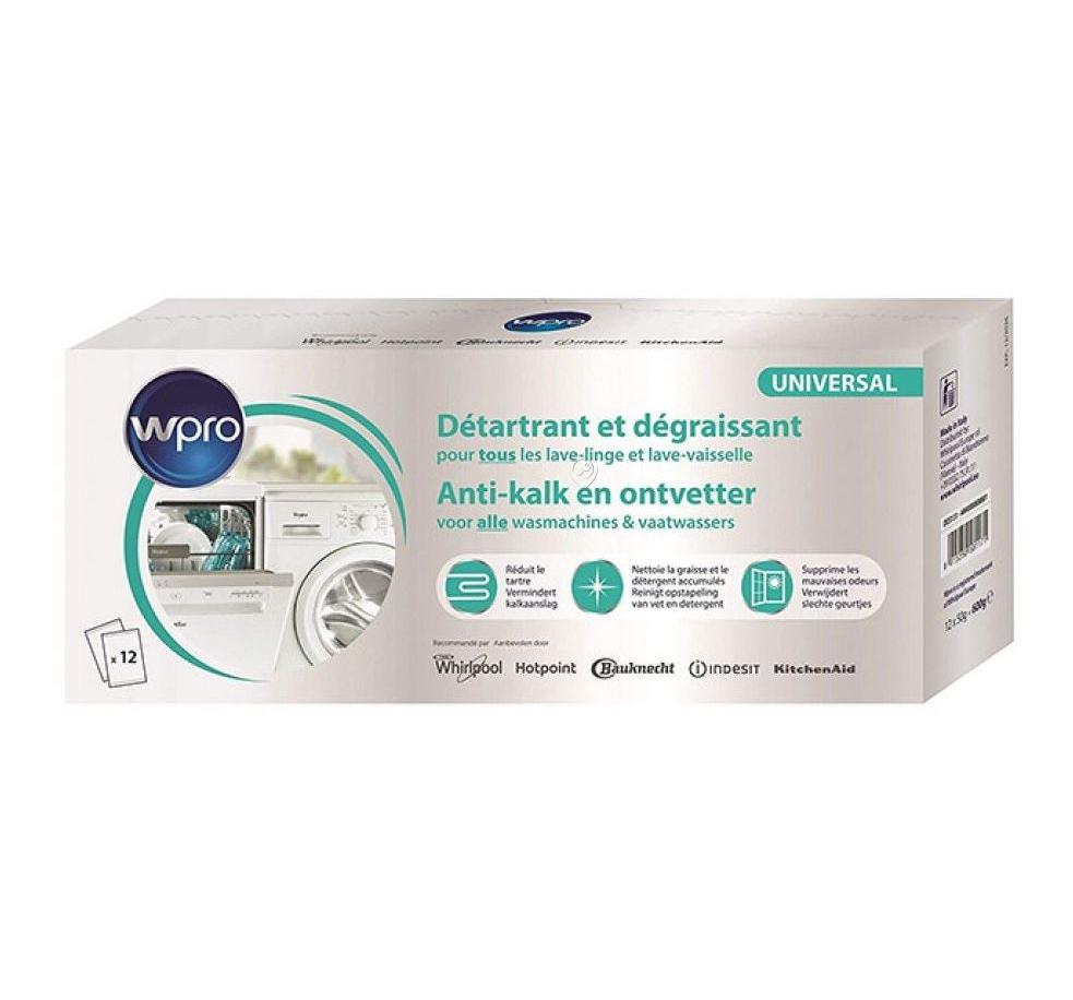 Solutie de curatare si detartrare, WPRO, pentru masinile de spalat rufe si masinile de spalat vase, universal, 12 x 50g