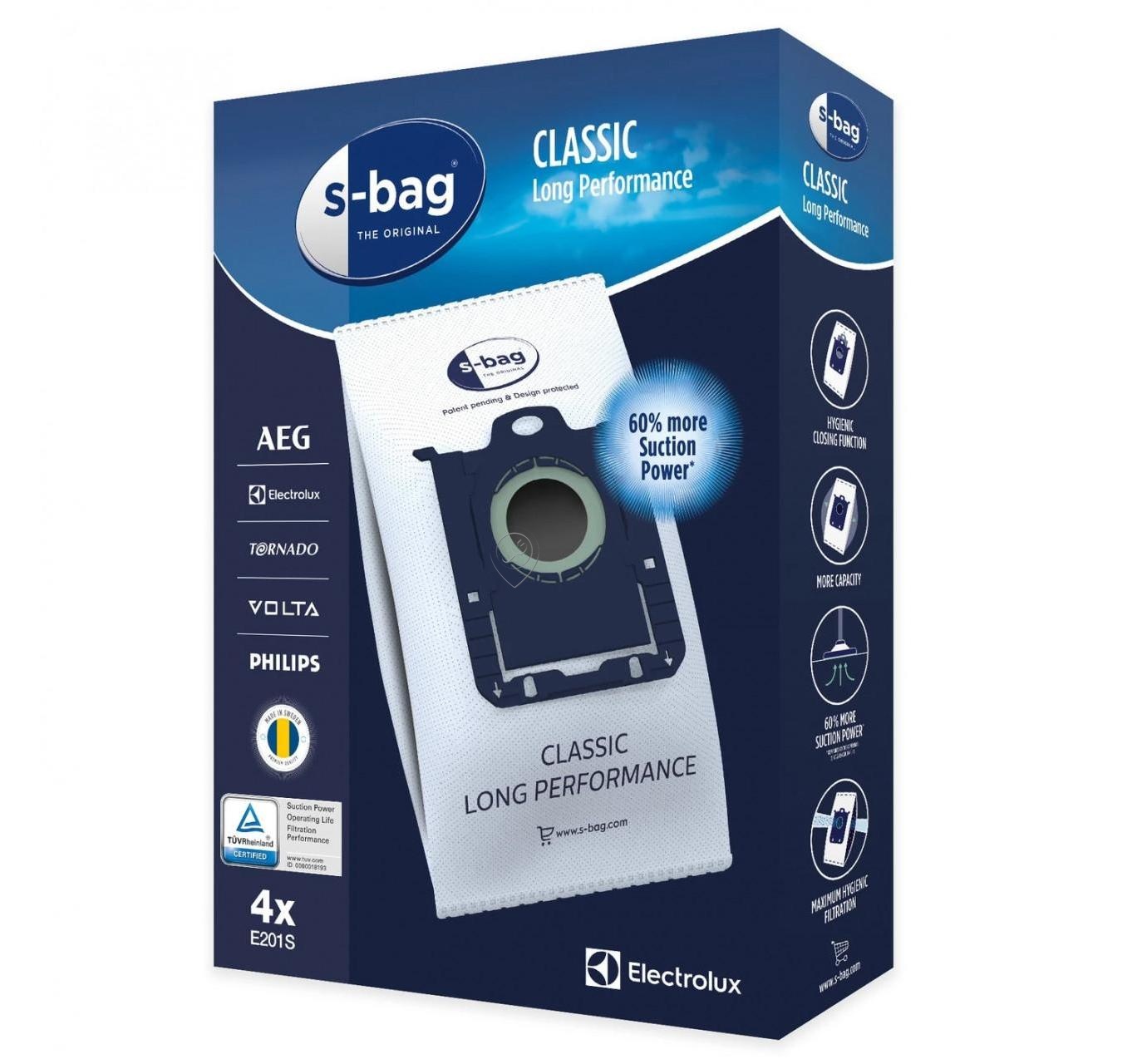 Set 4 Sacii Aspirator E201S Classic Long Performance pentru ELECTROLUX / AEG GR201S și PHILIPS HR8564