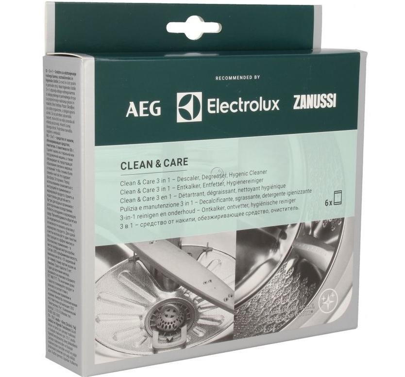 Solutie Clean and Care 3 în 1 Anticalcar, Degresant Electrolux/Aeg M2GCP600 & M3GCP400 (6 Buc.)